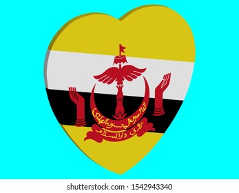 Brunei Flag In Heart Shape 3D Vector illustration eps 10