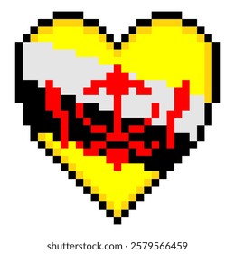 Brunei flag with heart shape in pixel art style