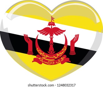 Brunei flag in a Heart vector, sticker, language