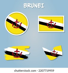 Brunei flag icon set. Bruneian pennant in official colors and proportions.