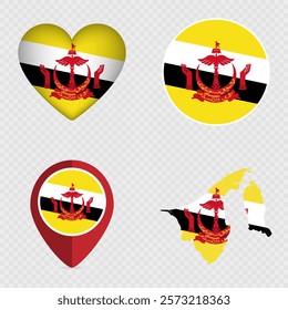 Brunei Flag Icons Pack. Vector illustration.