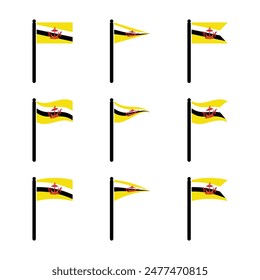 brunei flag icons with pole symbol vector illustration