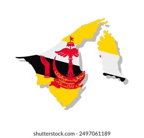 Brunei - Flag inscribed in the contour of the country. Vector illustration.