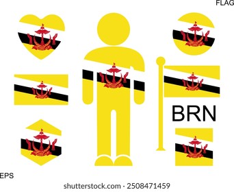 Bandera de Brunéi. Bandera aislada de Brunei sobre fondo blanco