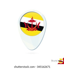 Brunei flag location map pin icon on white background. Vector Illustration.