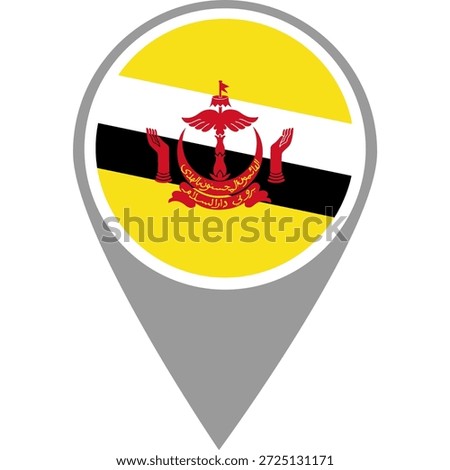 Brunei flag location pin, Brunei flag on location pin, Brunei map pointer in high quality