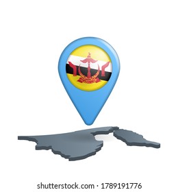 Brunei flag map pin on white
