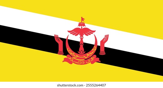 Brunei flag in official colors, dimensions and aspect ratio. Vector flag symbolizing national pride, identity, heritage, patriotism and authority