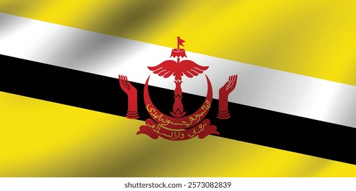 Brunei flag official colors and proportion digital vector illustration. Pleated flag.