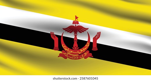 Brunei flag official colors and proportion digital vector illustration. Pleated flag.