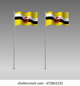 Brunei flag on the flagpole. Official colors and proportion correctly. High detailed vector illustration. 3d and isometry. EPS10