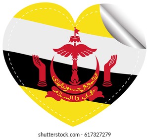 Brunei flag on heart shape sticker illustration