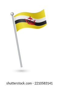 Brunei flag on pole waving in the wind vector illustration