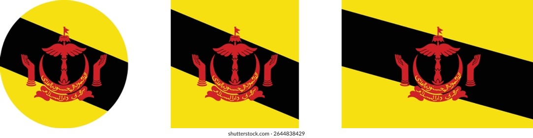 Brunei flag PNG vector. Brunei square and round icon isolated on transparent PNG background. Brunei flag icon.