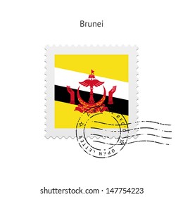 Brunei Flag Postage Stamp on white background. Vector illustration.