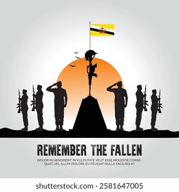 Brunei flag in remember the fallen flag for morning sun and army design