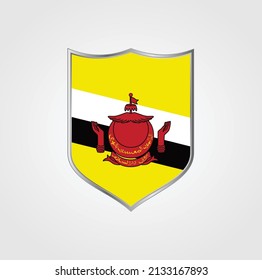 Brunei Flag with Shield Frame