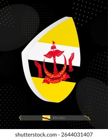 Brunei Flag Shield icon in 3D on Dark Modern Abstract Rugby Background. Perfect for sports events, heritage themes, national celebrations, and patriotic designs.