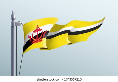 Brunei flag state symbol isolated on background national banner. Greeting card National Independence Day of the State of Brunei Darussalam. Illustration banner with realistic state flag.