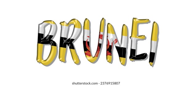 BRUNEI flag text font, 3D BRUNEI colorful background, BRUNEI flag vector illustration