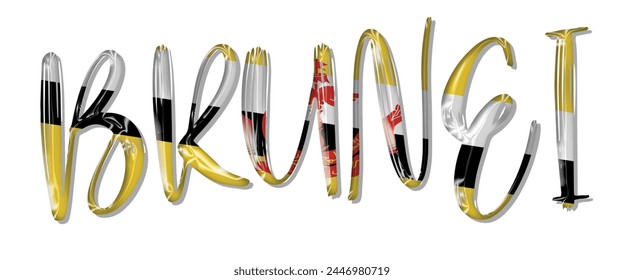 Brunei flag text font, 3D Brunei flag colorful background, Brunei flag vector illustration