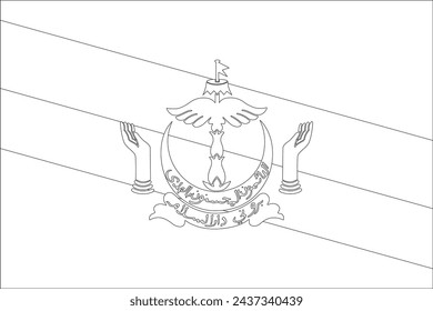 Bandera de Brunéi - delgada trama de contorno de vector negro aislado sobre fondo blanco. Listo para colorear.