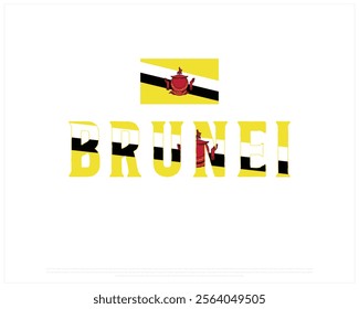 BRUNEI flag Typography with flag on a white background, Vector design of BRUNEI flag typography, Flag of Brunei, National Day Design, BRUNEI Day design