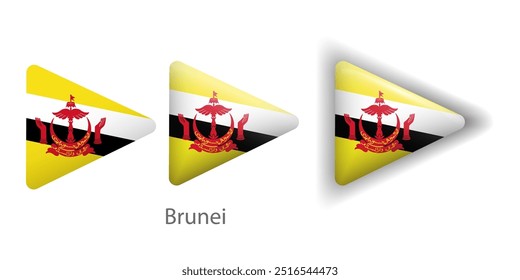 Iconos del vector de la bandera de Brunei fijados en forma de triángulo redondeado