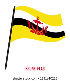 Brunei Flag Waving Vector Illustration on White Background. Brunei National Flag.