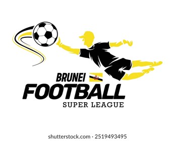 Brunei football league, Soccer ball, Football logo, Footballer jump isolated on white background, Vector Illustration