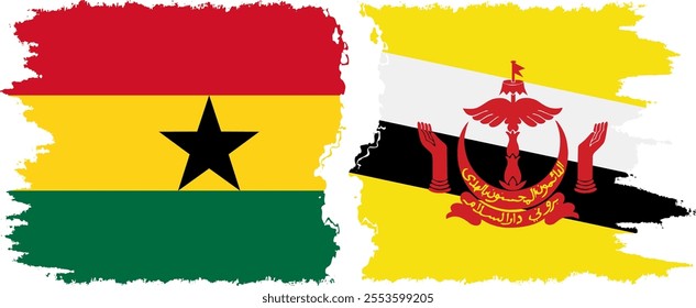 Brunei and Ghana grunge flags connection, vector