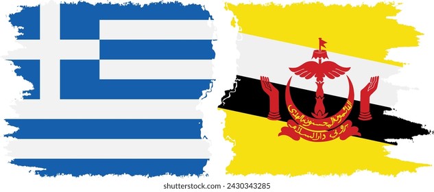 Brunei und Griechenland Grunge Flaggen Verbindung, Vektor