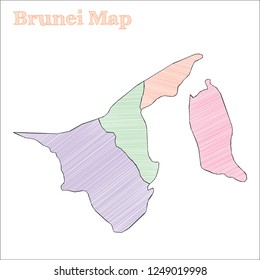 Brunei hand-drawn map. Colourful sketchy country outline. Classy Brunei map with provinces. Vector illustration.