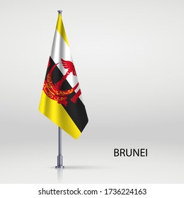 Brunei hanging flag on flagpole