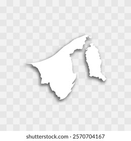 Brunei high detailed vector representation of country silhouette. White color on transparent background with dropped shadow. For educational, decorative, or informational use.