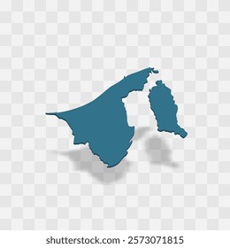 Brunei high detailed vector representation of country silhouette. 3D map on transparent background with dropped shadow. For educational, decorative, or informational use.