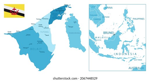 Brunei - highly detailed blue map. Vector illustration