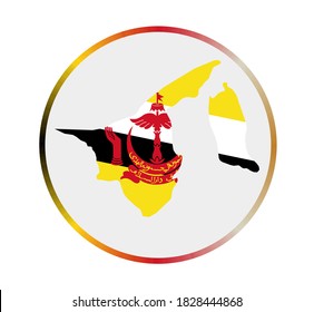 Brunei icon. Shape of the country with Brunei flag. Round sign with flag colors gradient ring. Appealing vector illustration.
