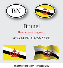 brunei icons set icons set against gray background, abstract vector art illustration, image contains transparency