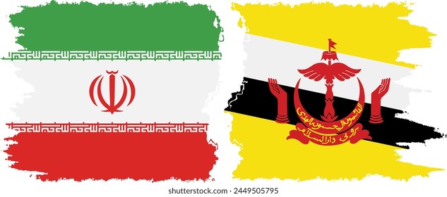 Brunei and Iran grunge flags connection, vector