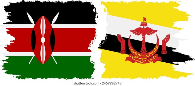 Brunei and Kenya grunge flags connection, vector