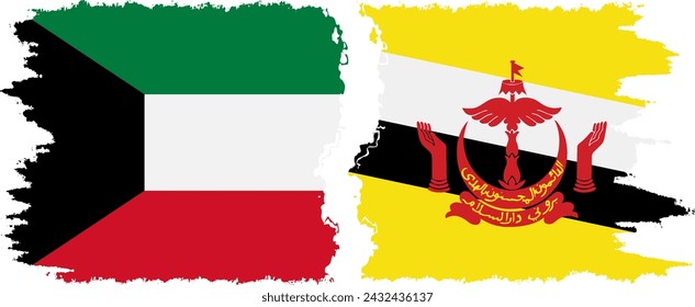 Brunei und Kuwait Grunge Flaggen Verbindung, Vektor