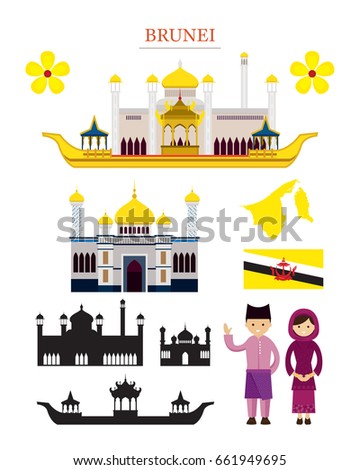 Brunei Landmarks Architecture Building Object Set, Famous Place, Travel and Tourist Attraction