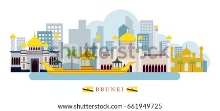 Brunei Landmarks Skyline, Cityscape, Travel and Tourist Attraction