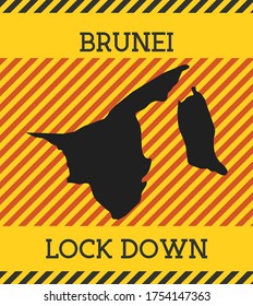 Brunei Lock Down Sign. Yellow country pandemic danger icon. Vector illustration.