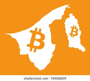 Brunei map with bitcoin crypto currency symbol illustration