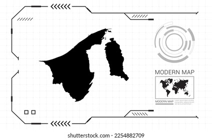 Brunei map of black digital frame HUD, GUI, UI interface technology radar vector.