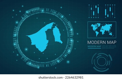 Mapa de Brunei del marco digital azul Futuritic Sci Fi Modern User vector HUD, GUI, interfaz UI.