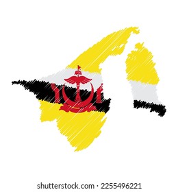 Esbozo dibujado a mano en un mapa de Brunei. Indicador de ilustración de concepto vectorial, mapa de garabatos. Mapa de país para infografía, folletos y presentaciones aisladas en fondo blanco. Ilustración vectorial.