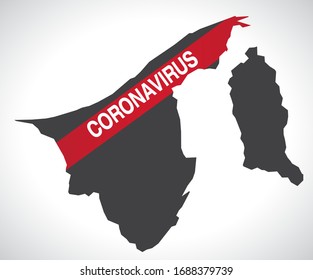 Brunei map with Coronavirus warning illustration